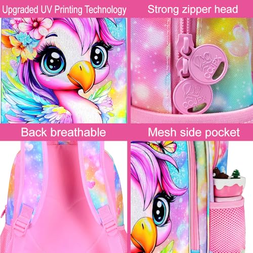 Image of 3Pcs Flamingo Backpack for Girls, 16 inch School Bookbag Set with Lunch Box，Kids Backpacks for Elementary Preschool Kindergarten (Rainbow)