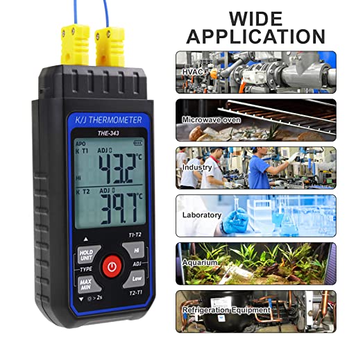 Thermocouple Thermometer Digital K Type Thermometer With 4 Thermocouples, -328~2500℉ Measuring Range Hvac Thermometer Dual Channels Temperature Meter Gauge With Led Backlight & Adj Compensation #TOP6