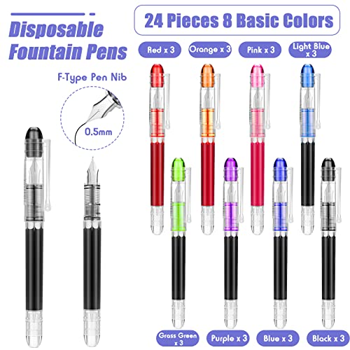 Epakh 24 Pcs Disposable Fountain Pens, Quick Drying Ink Pen, Smooth Writing Multicolor Art Supplies For Sketching, Journaling, Calligraphy And Doodling, 8 Basic Colors, Black #TOP5