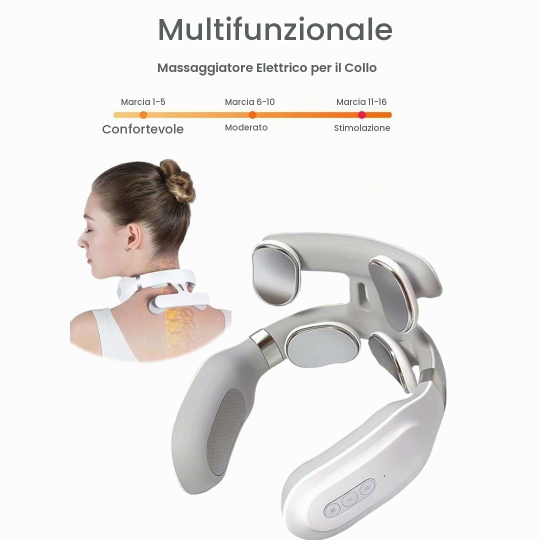 Cervirest Vertaline,Cervirest Massaggiatore Cervicale Masajeador Cuello Elettrico A Impulsi,6 Modalità di Massaggio e Riscaldamento, 16 Livelli di Forza Regolabili, Massaggio Collo Portatile Vocale
