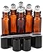Vivaplex, 6, Amber, 10 ml Glass Roll-on Bottles with Stainless Steel Roller Balls - .5 ml Dropper included