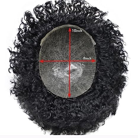 Miniatura 4 de Afro Toupee para hombres negros Unidad de cabello humano PU Ingección Afro sistema de reemplazo de cabello negro para hombres pieza de pelo Afro