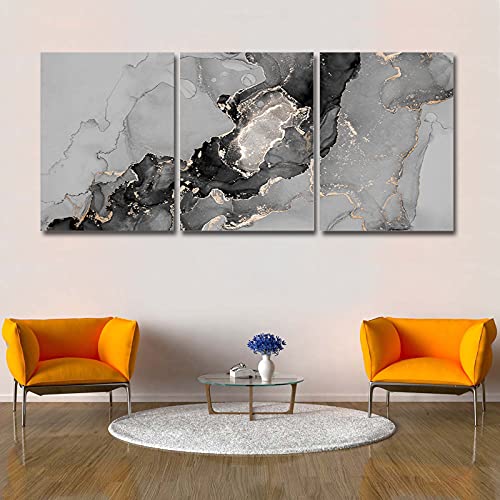 Cycoshower Wall Art Prints - Set Of 3 Panel Oil Paintings On Canvas Abstract Marble Ink Texture Phnom Penh Black White Chinese Style Wall Decor For Home Living Room Bedroom #TOP5