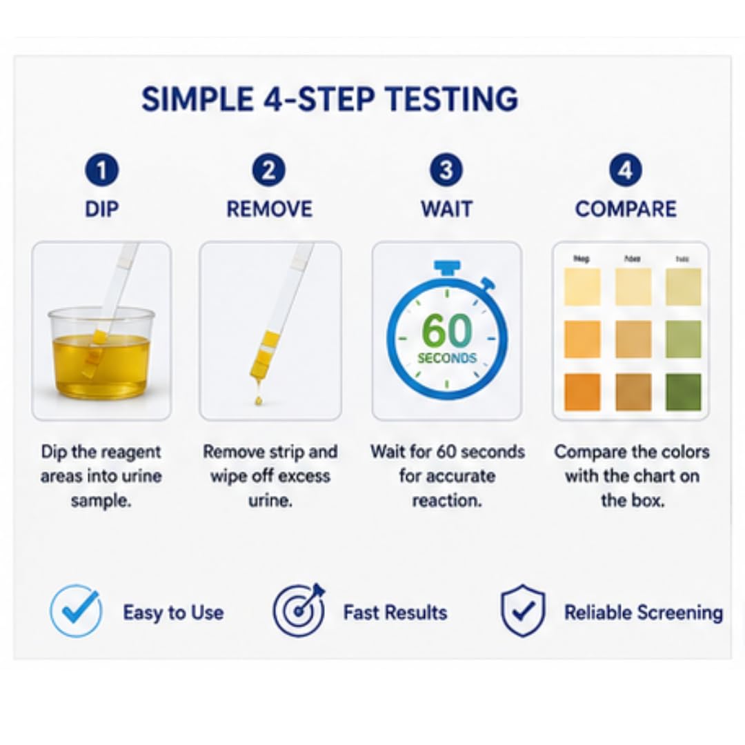 Microsidd Glucose & Ketone Urine Test Strips 100 Count | 2 Parameter Urinalysis Reagent Strips for Glucose and Ketones | Dip & Read Urine Testing Strips with Colour Chart | No Analyser Required 3