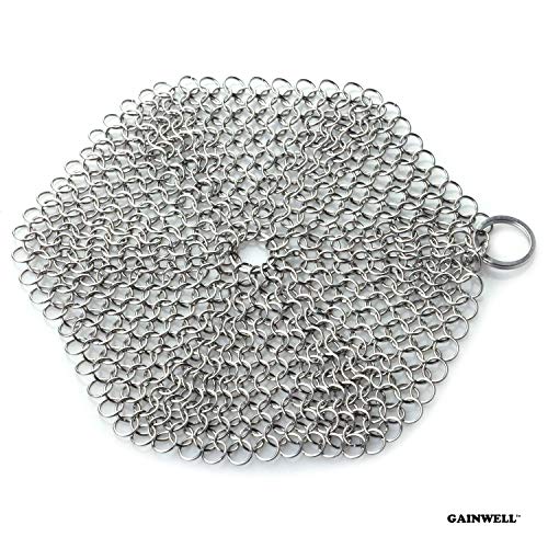 GAINWELL Stainless Steel Chainmail Scrubber Steel Cast Iron Cleaner