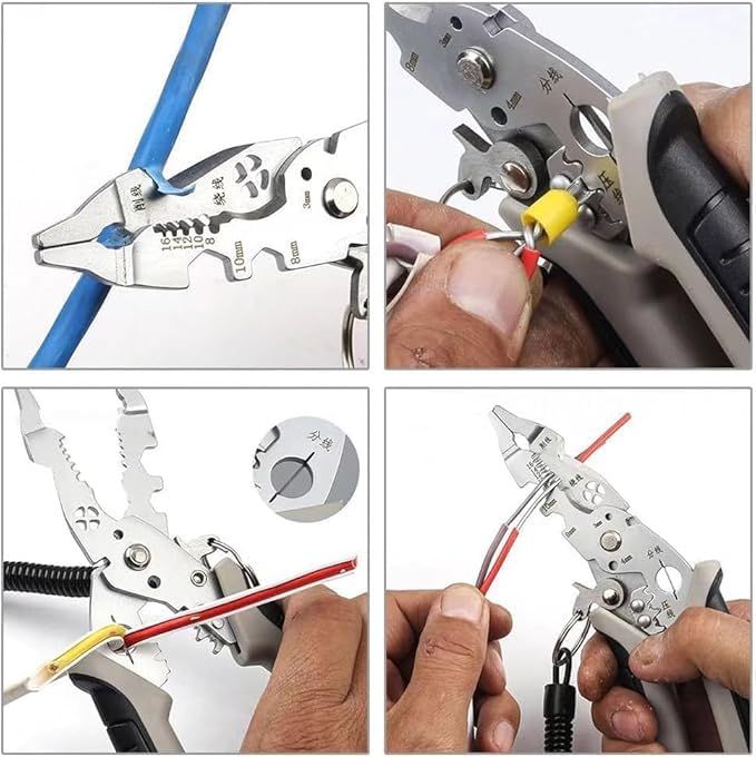Image of 13 in 1 Multifunction Wire Stripper Tool | Heavy Duty Stainless Steel Wire Crimper, Cable Cutter & Wire Cutting Pliers | Professional Electrician, Technician & DIY Hand Tool with Safety Lock