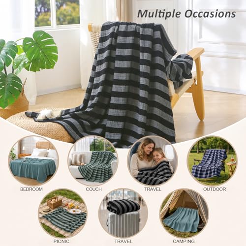 Image of EMME Cotton Muslin Blanket Couch 4-Layer Breathable Gauze Soft Lightweight Bed Blankets Adults Black Throw XL (50 inch x 70 inch)