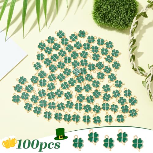 100pcs Lucky Charms St. Patrick's Day Four Leaf Clover Green Charms for DIY Jewelry Making - Image 4