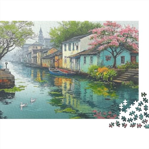 Paysage de Canal Village Puzzle 1000 Pièces avec Découpe Précise, Jeu De Puzzle Classique Concentration Training Puzzle pour Un Tableau À Encadrer, Superbe...