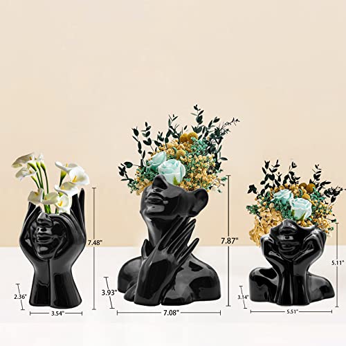 Fanatao Black Vases Ceramic Face Vase,Ceramic Vases For Home Decor,Body Shaped Vase,Black Flower Vases,Unique Vases For Decor, Modern Decorative Vase Body Vase,Head Vase For Table Decoration,7.48" H #TOP1