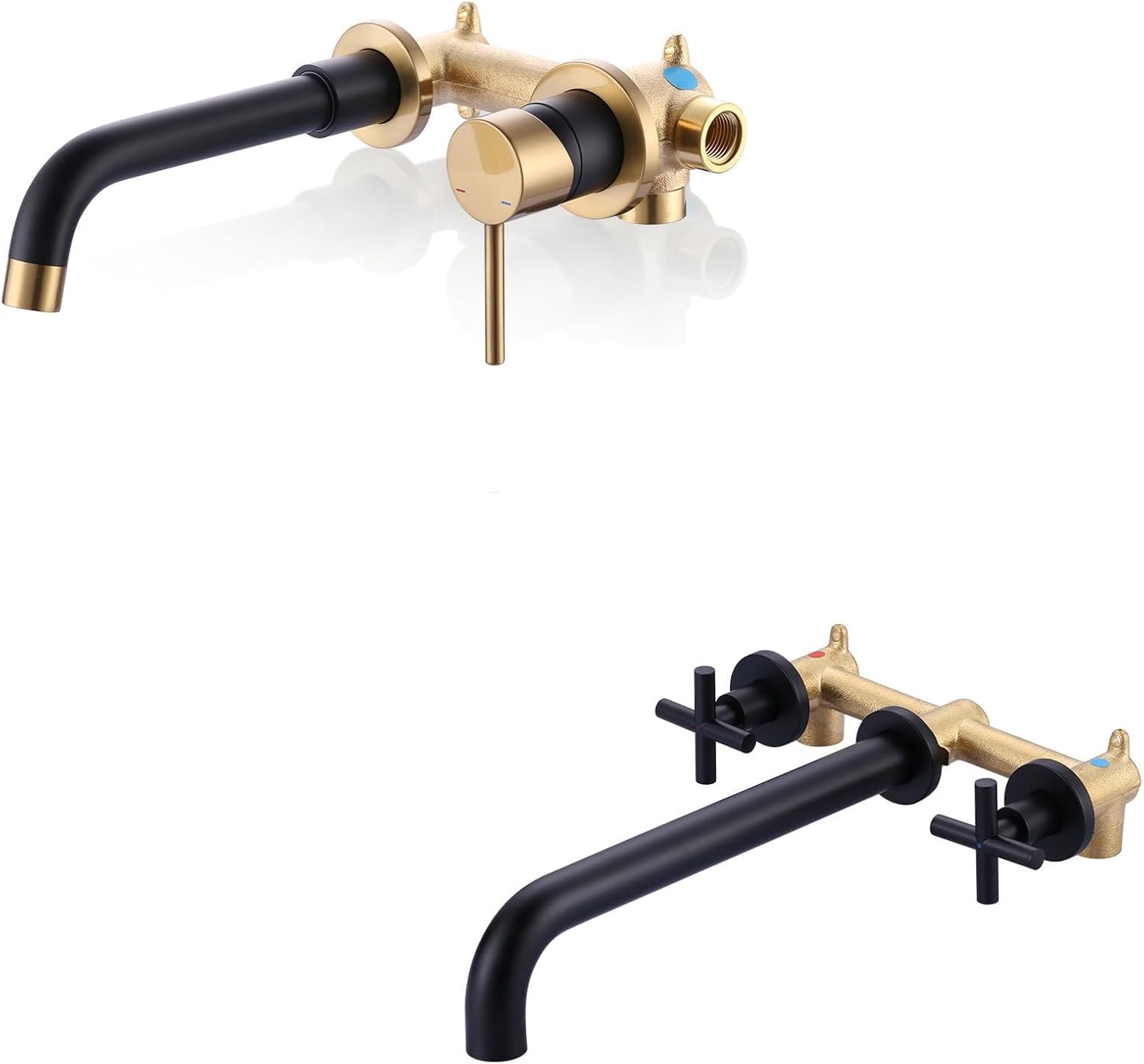 Black and Gold Single Handle Vanity Faucet and Matte Black Bathtub Faucet
