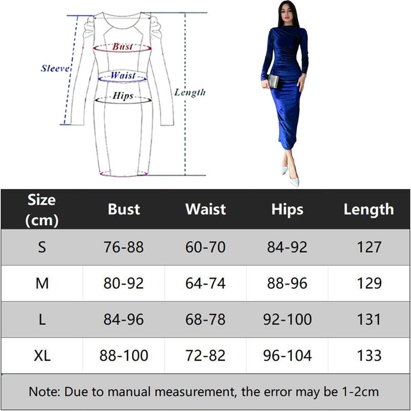 Haibang Robe Longue Moulante en Velours à Manches Longues pour Femme Bodycon Maxi Robe Slim Fit Maxi Dress Élégante Robe pour Soirée Cocktail Party Fête Club Disco Nuit Bal Otoño e Invierno