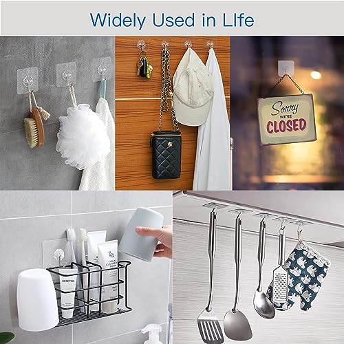 Image of Adhesive Hooks, 24 Pack Heavy Duty Sticky Hooks, Transparent Removable Adhesive Hooks for Hanging, Wall Hooks Can be Used for Kitchen Bathroom Shower Outdoor Home Improvement, Waterproof and Rustproof
