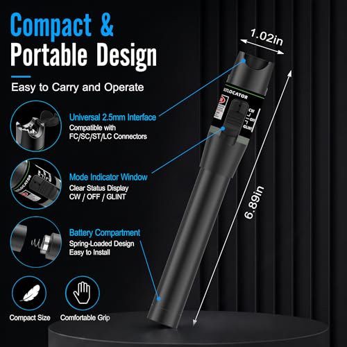 Image of Fiber Optic Visual Fault Locator Kit, Red Light Fiber Tester for Single Mode and Multimode Cable, VFL Pen Compatible with SC ST FC LC Connectors, Network Maintenance Test Tool
