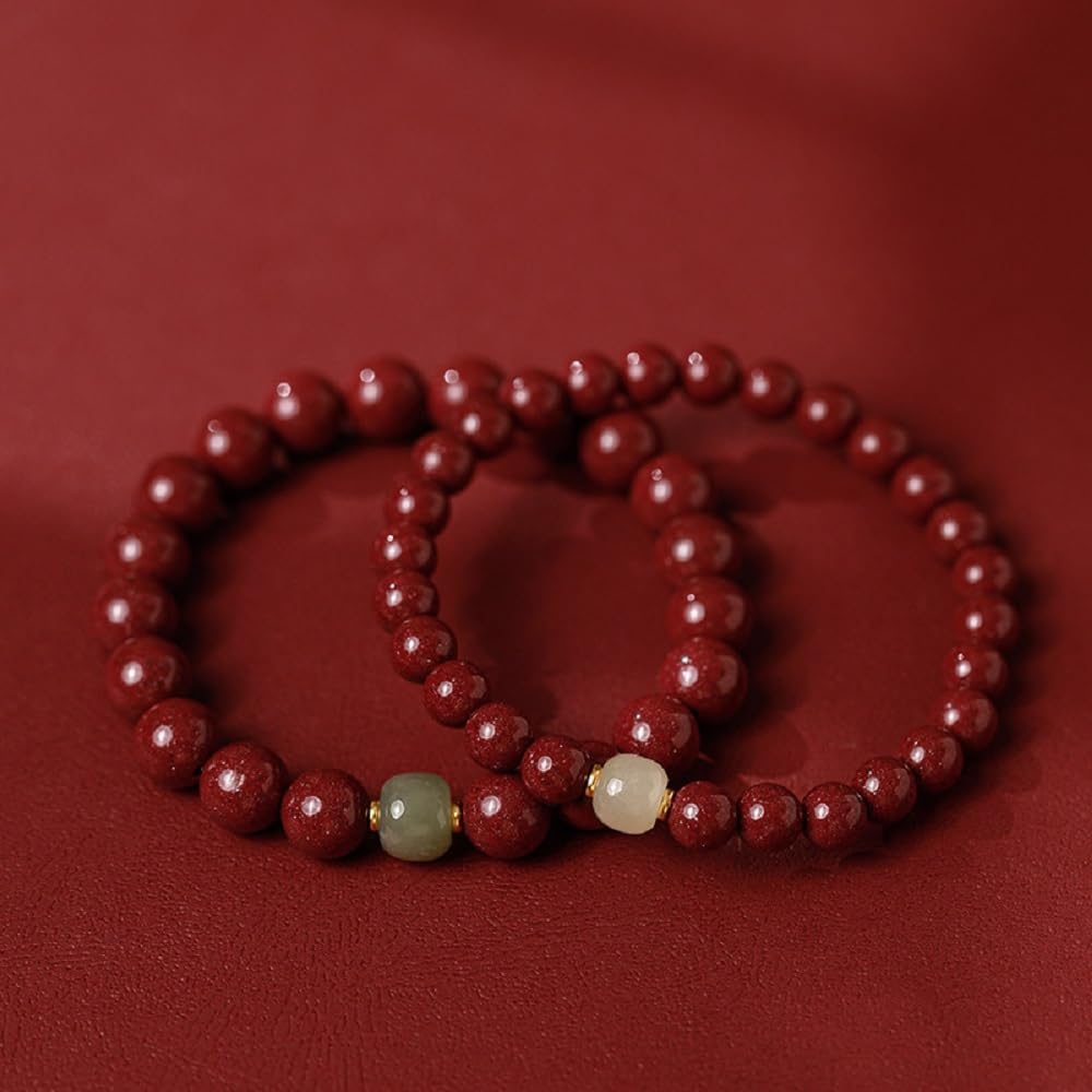 Ethnic Style Cinnabar Beads Feng Shui Wealth Bracelet, Red Cinnabar Feng Shui Wealth Bracelet, Natural Hetian Jade Bracelets Jewelry for Good Luck Women Men Amulet Jewelry - Image 5