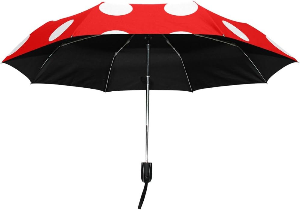 review JSTEL Red and White Polka Dot Pattren Windproof UV Umbrellas Auto Open Close 3 Folding Golf Strong Durable Compact Travel Sun Umbrella, Portable Lightweight Easy Carrying