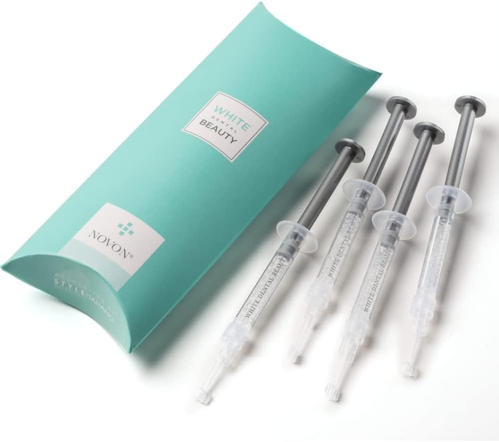 White Dental Beauty Teeth Whitening Syringe Gel Refills; 4 Syringes of 1.2 ml per Pack. Tooth Whitening System Powered by Novon Technology (6% Hydrogen Peroxide)