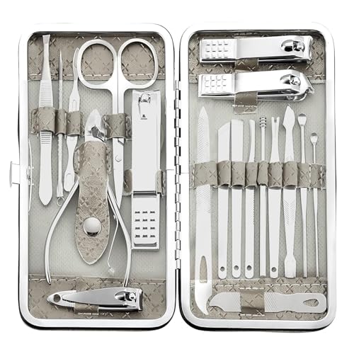 Image of VORLA Professional Manicure & Pedicure Kit, Stainless Steel Grooming Set with Nail Clippers, Cuticle Trimmer, Scissors & Tweezers (19 IN 1 MANICURE)