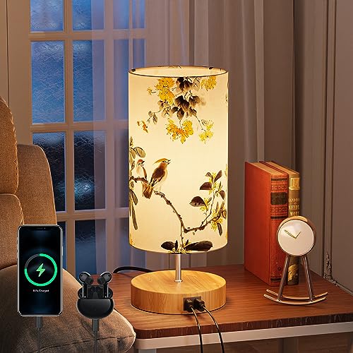 GPATIO Lampe de Chevet Tactile, Lampe de Table Intensité Variable, Deco Chambre Imprimer Abat, Led Lampes avec Ports de Charge 2 USB pour Chambre Bureau de...