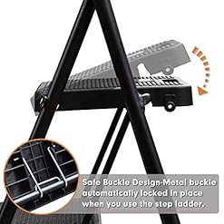 Alternative view of HBTower 3 Step Ladder, Folding Step Stool with Wide Anti-Slip Pedal, Sturdy Steel Ladder, Convenient Handrail, Lightweight, Portable Steel Step Stool