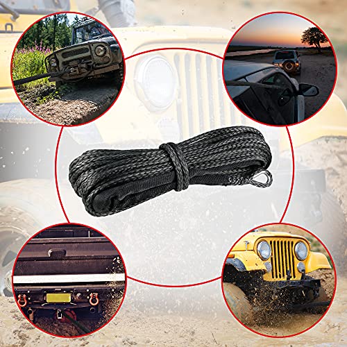 3/16" X 50Ft Synthetic Winch Rope,Heavy Duty 8350Lbs Winch Cable Rope Line,12Strands Braided Ultra Tough Dyneema Rope With Metal Eye Guard,Sheath,Protective Sleeve,Fits For Atv Utv Suv Vehicle Truck #TOP5