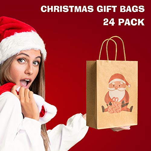 Uptotop Christmas Paper Gift Bags with Handle, 24 Pack 9.1\" X 7.3\" X 3.5\" Xmas Paper Bags with 6 Different Design for Party, Classroom and Holiday - Thumbnail 2
