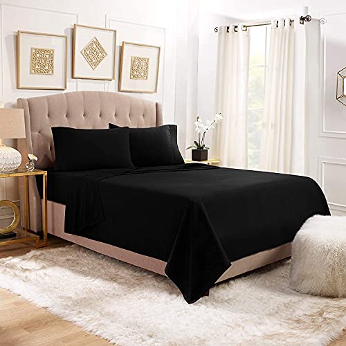 Anili Mili's Triple Stitch Embroidery Affordable 4 PC Bed Sheet Set - King Size, Black