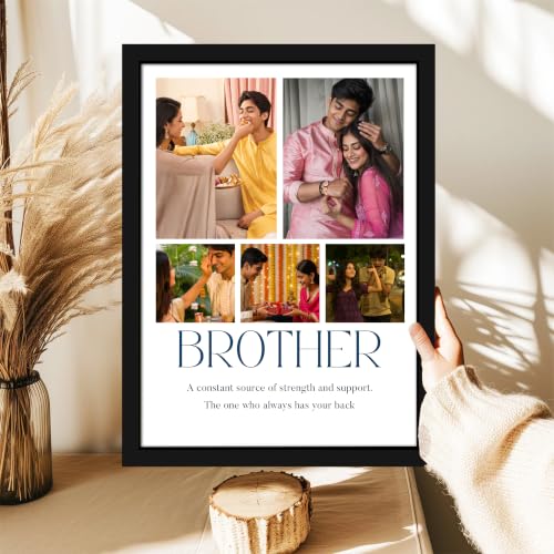 Image of Art Street Personalized Gift for Brother, Rakhi Photo Frame | 5 Image Collage with Custom Text, Customized Photo Frame for Brother, Wall Decor for Bedroom Living Room, A4 Size 8x12 Inch