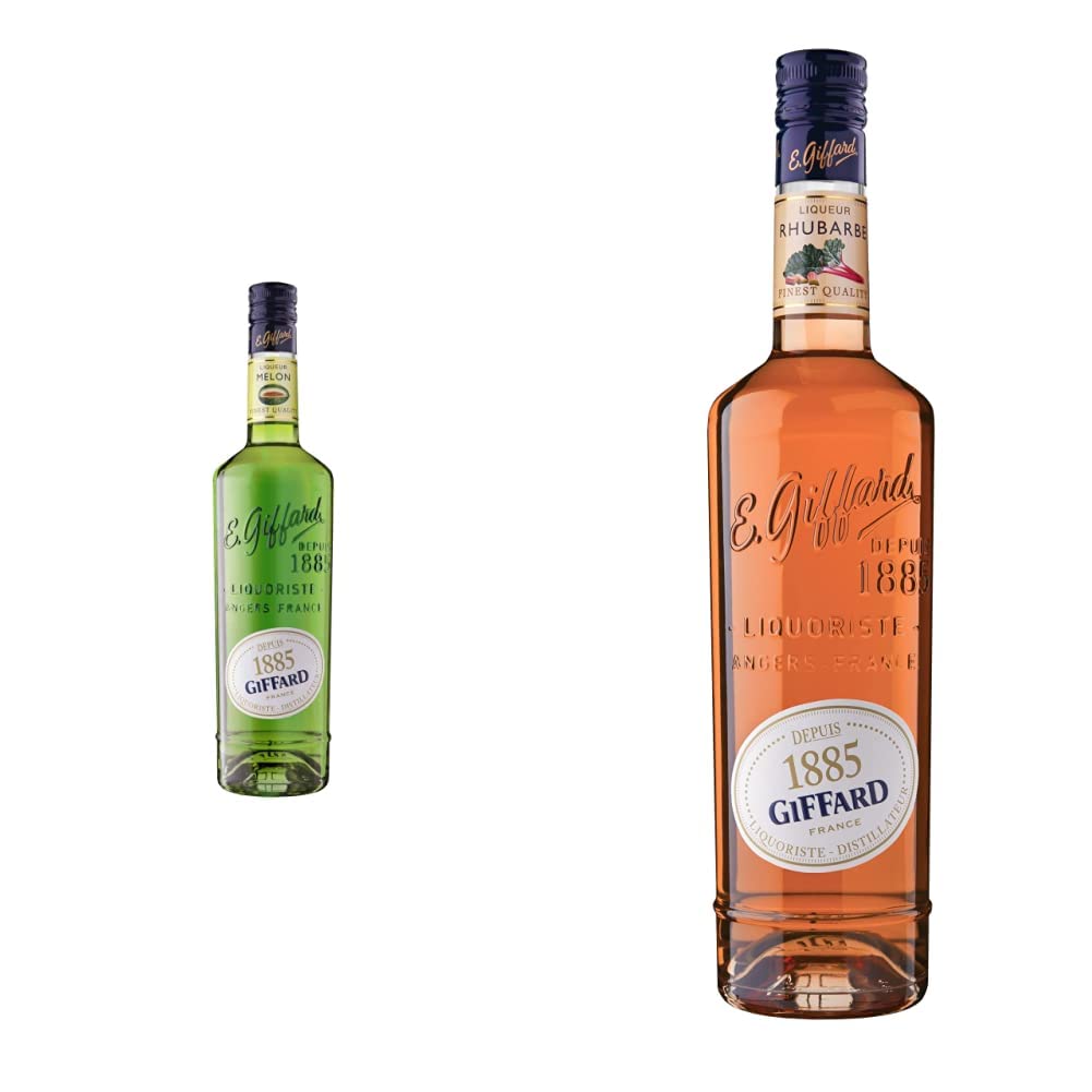 Giffard - Liqueur de Melon Vert - Recette Française - Fruitée et Fraîche - 70 Cl & Liqueur de Rhubarbe - Recette Française - Intense et Fruitée - 70 Cl