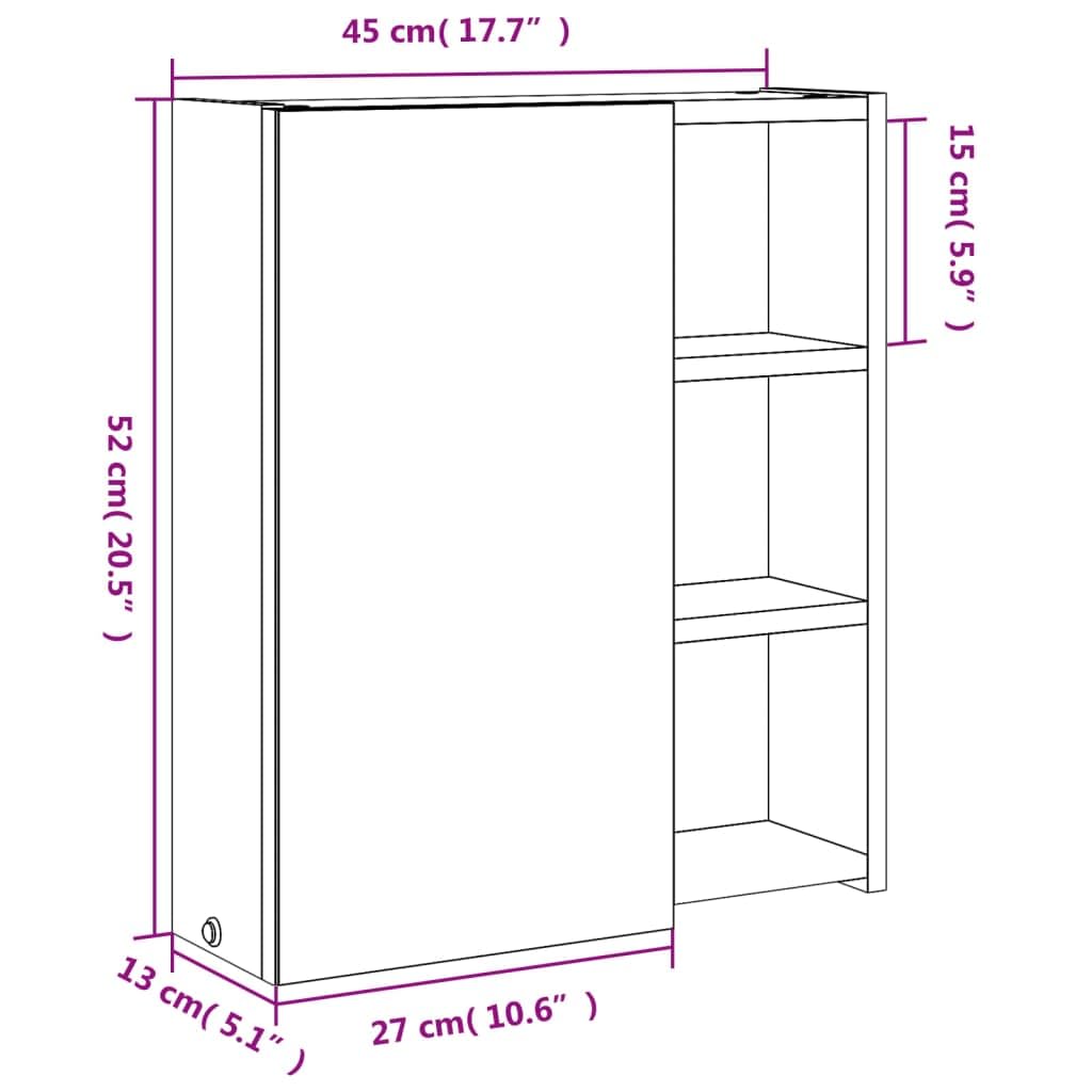 vidaXL Armadietto Bagno con Specchio e LED Bianco 45x13x52 cm