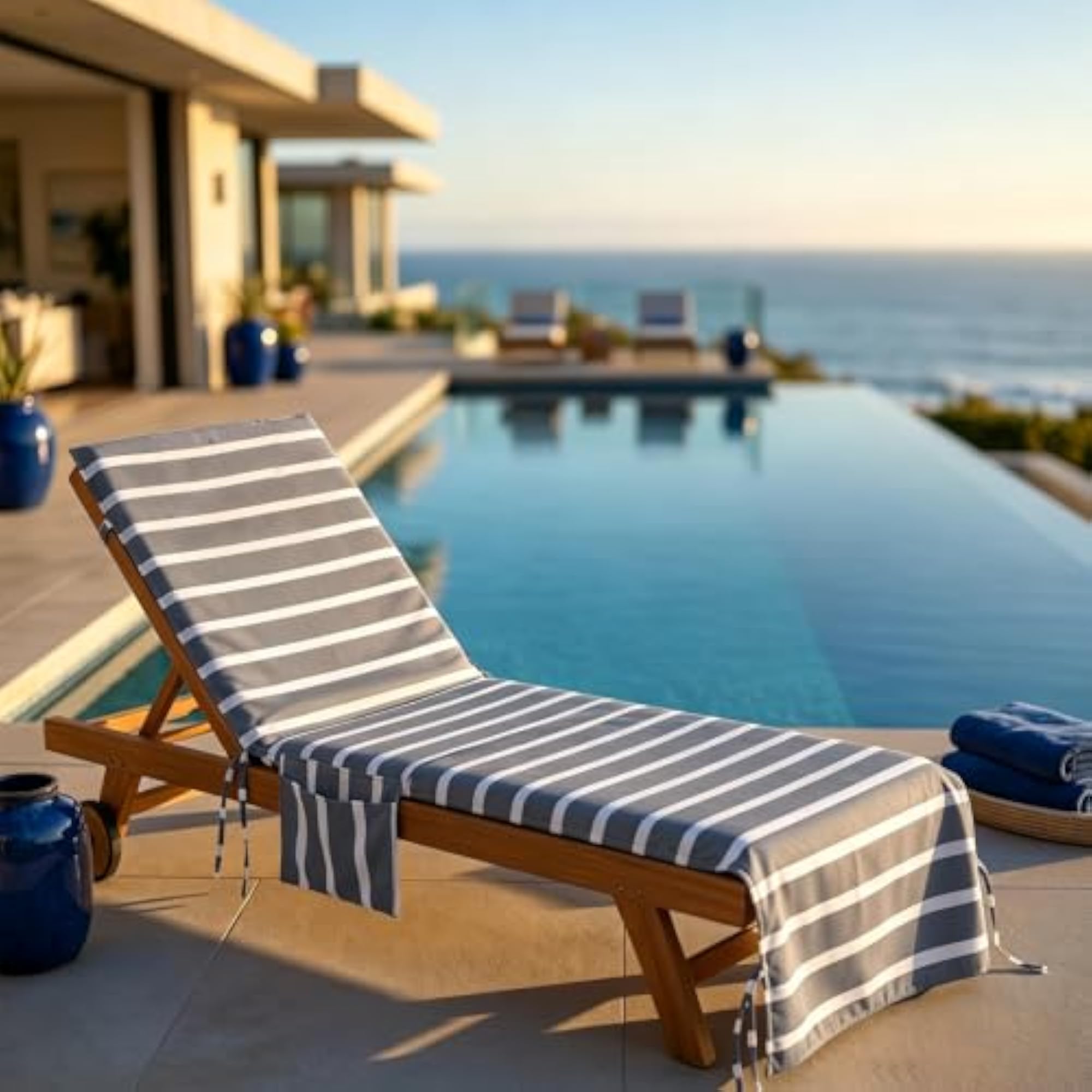 Beach Chair Towel Cover with Pockets, Gray