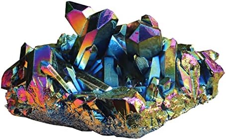 LCGEM Rainbow Healing Crystal Cluster, Natural Titanium Coated Rock, Irregular Quartz Cluster Home Decoration, Gemstone Specimen, Natural Geode Quartz Crystals, Reiki Crystal, Home Decorations Rock
