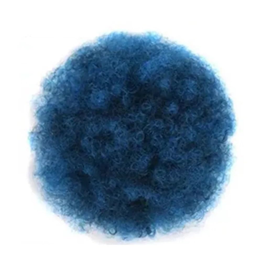 QRSTUVXZY Black Women Short Kinky Curly Synthetic Afros Puff Drawstring Ponytail Extension for Afro Bun Extension Hairpieces(BLUE)
