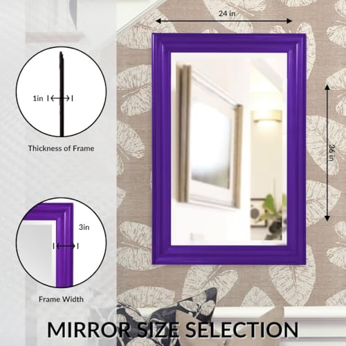 Image of Howard Elliott Collection George Rectangular Glossy Royal Purple Wall Mirror, Rectangle Hanging Wood Framed Vanity Mirrors for Home Decor, Living Room, Bathroom, Bedroom, or Hallway, 24 x 36 Inch