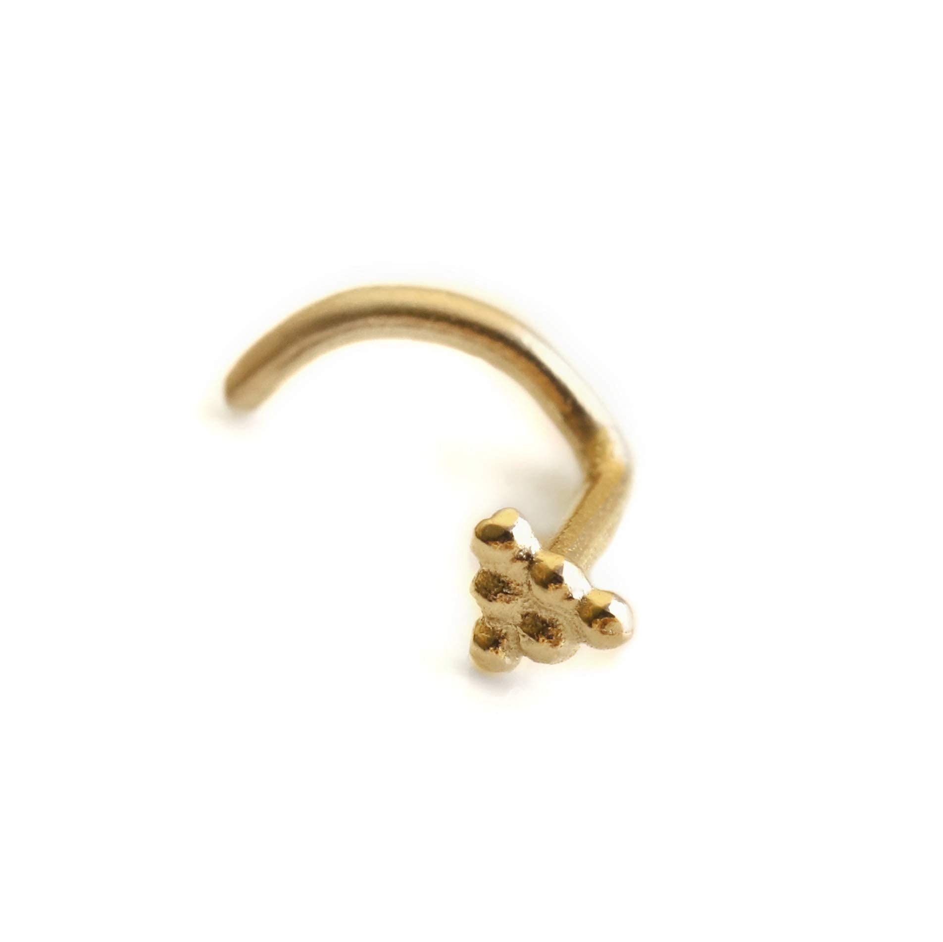 AlagiaGold Nose Stud, 14K Unique Indian Nose Screw, Triangle Shaped, Fits Nostril, Tragus, Helix, Cartilage, Rook, 20 Gauge, Handmade Piercing Jewelry