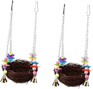Balacoo Brinquedo De Papagaio 2 Pçs Ninho De Palha De Papagaio De Madeira Balanço De Pássaro Balanço De Pássaro Brinquedo De Balanço De Palha Brinquedo De Papagaio De Balanço De Vime