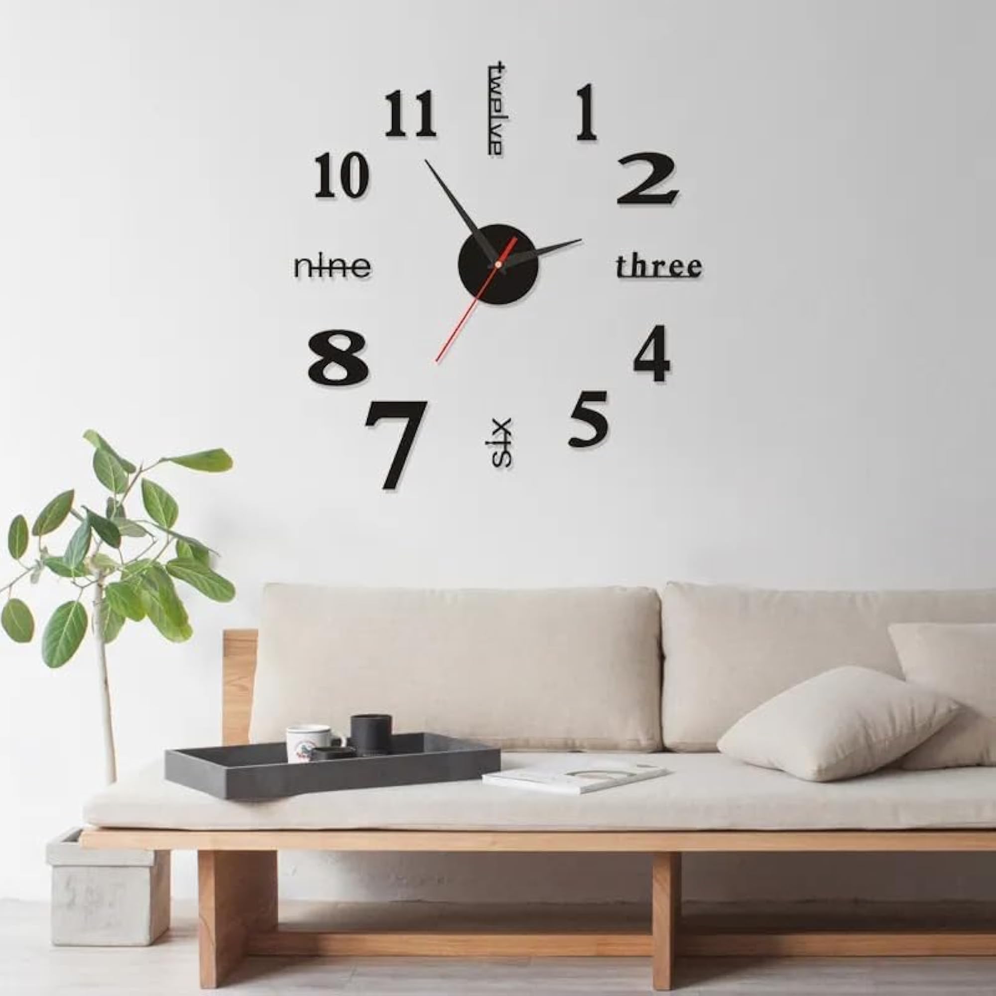 Wall Sticker Clock, 25 x 50 cm, Black