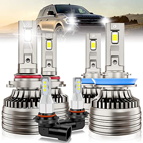Led Headlights Bulbs Compatible with 2015-2020 Ford Expedition,9005/HB3 High Beam H11/H8/H9 Low Beam 9005 Led Fog Light Bulb 600% Brightness 70W 6000K Cool White Halogen Replacement,Pack of 6