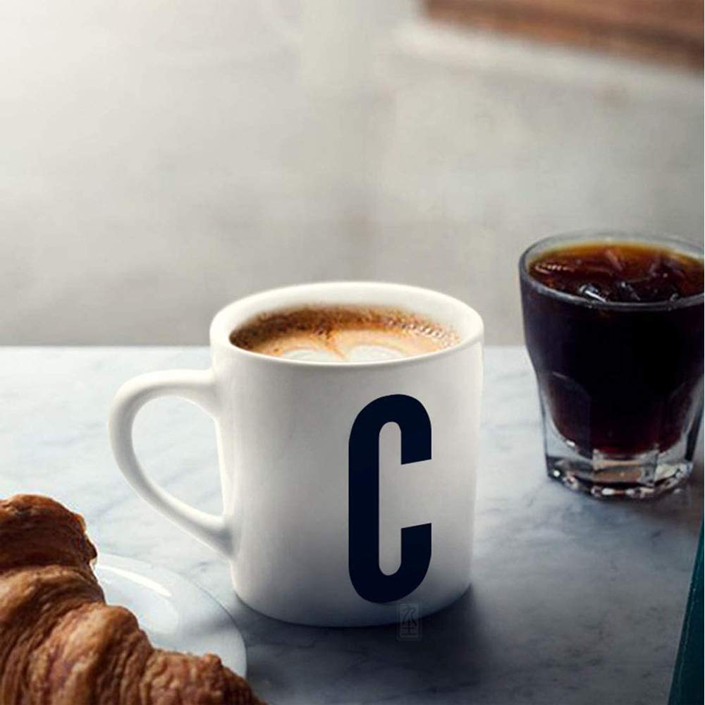 ZHOUXIAO Keramik Brief Kaffeetasse Milchbecher, 26 Initial Monogramm Personalisierte Brief Kaffeetasse Frauen Liebhaber Freunde, Büro Porzellan Tasse für heiße kalte Getränke (N)