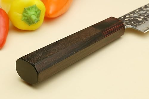 Miniatura 8 de Yoshihiro VG10 - Cuchillo japonés de 46 capas de damasco martillado Sujihiki (mango de palisandro de 9.5 pulgadas)