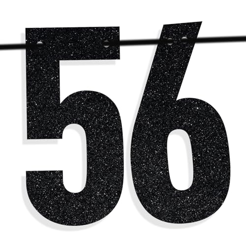 Image of Black Glitter Holy Sh*t You're 56 Banner, Happy 56th Birthday /Cheers to 56 Years, Funny 56 Years Old Birthday Party Decorations Supplies