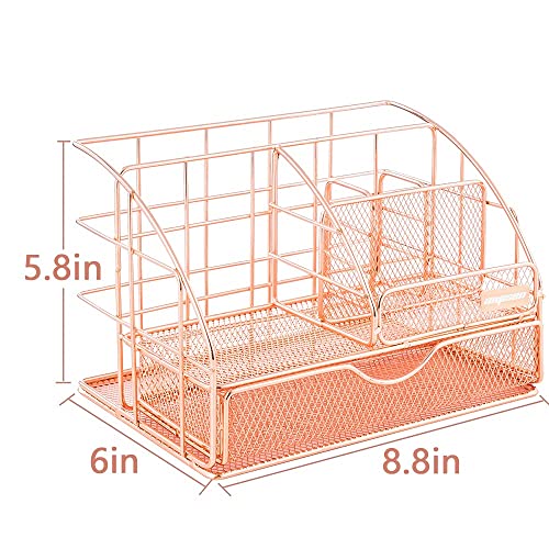 AUPSEN Desk Organizers and Accessories - Upgraded Desktop Organizer for Woman, Features 6 Compartments + 1 Large Sliding Drawer (Rose Gold) - Thumbnail 6