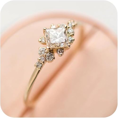 Exquisito anillo cuadrado de compromiso de morganita, anillo de boda de diamantes chapado en oro de 14 quilates, plata de ley 925, anillo de