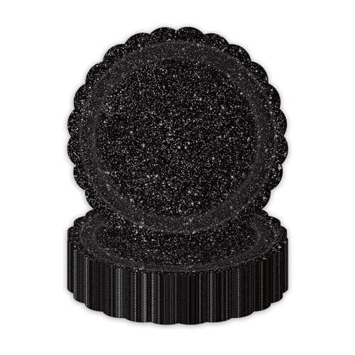 AHPYEUHK Noires Lot de 50 assiettes en carton noires de 17,8 cm pour décoration de fête, décoration de table pour fête effrayante, jardin
