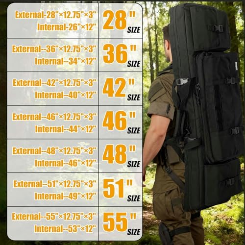 AKOZLIN Doppelter Gewehrkoffer, tragbarer Langer Gewehrtaschen-Rucksack mit 3 Aufbewahrungstaschen für Jagdschießen im Freien, Transport von Schusswaffen