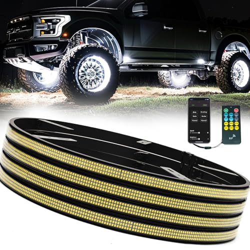 NBWDY 4PCS 17' Ultra-Bright 3920 LEDs Triple Row Pure White Wheel Lights for Truck Car,APP & RF...