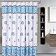KnSam Duschvorhang 180x200, in Badezimmer Vorhang für Badewanne und Dusche, Fisch Textile Vorhänge Polyester Wasserdicht und Anti-schimmel, Duschvorhänge Waschbar, mit 12 Duschvorhangringe Weiß Blau