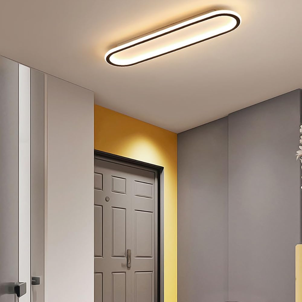 Lampy Sufitowa LED Owalna Nowoczesna, Plafon Liniowe Oświetlenie Sufitowe Minimalistyczne do Korytarz Wejście Balkon(Black(4000K),30cm/11.81in)