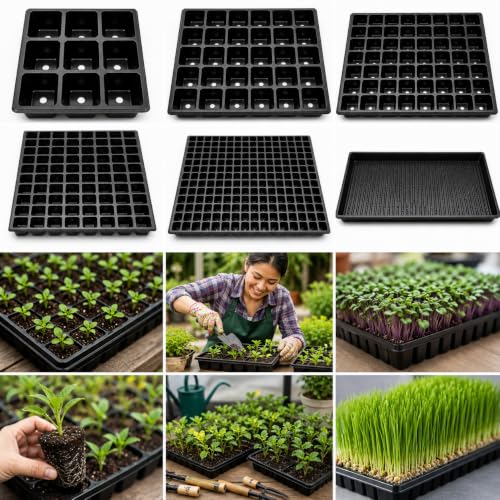 Image of Bio Blooms Seedling Tray for Plants, Reusable Germination Tray, Nursery Trays for Seedling, Sapling, Seed Starter & Growing Tray, 98 Cells Set of 10