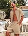LecGee Mens Leisure Suits 2 Piece Fashion Vertical Textured Shirt And Shorts Matching Set Beach Party Suits(Khaki,Large)